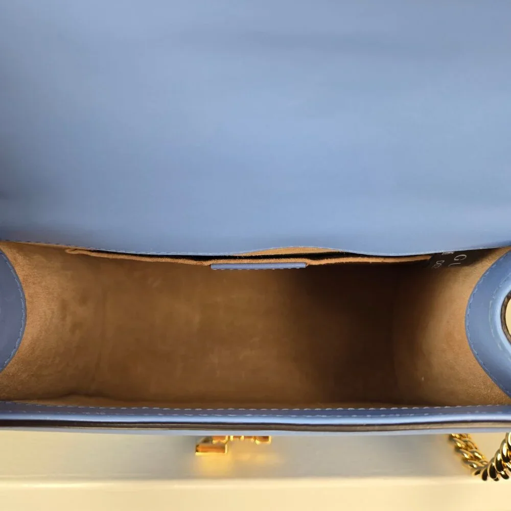 Gucci Sylvie Mini Flap Bag Blue with Ribbon & Chain Handbag Purse Crossbody - Picture 12 of 15